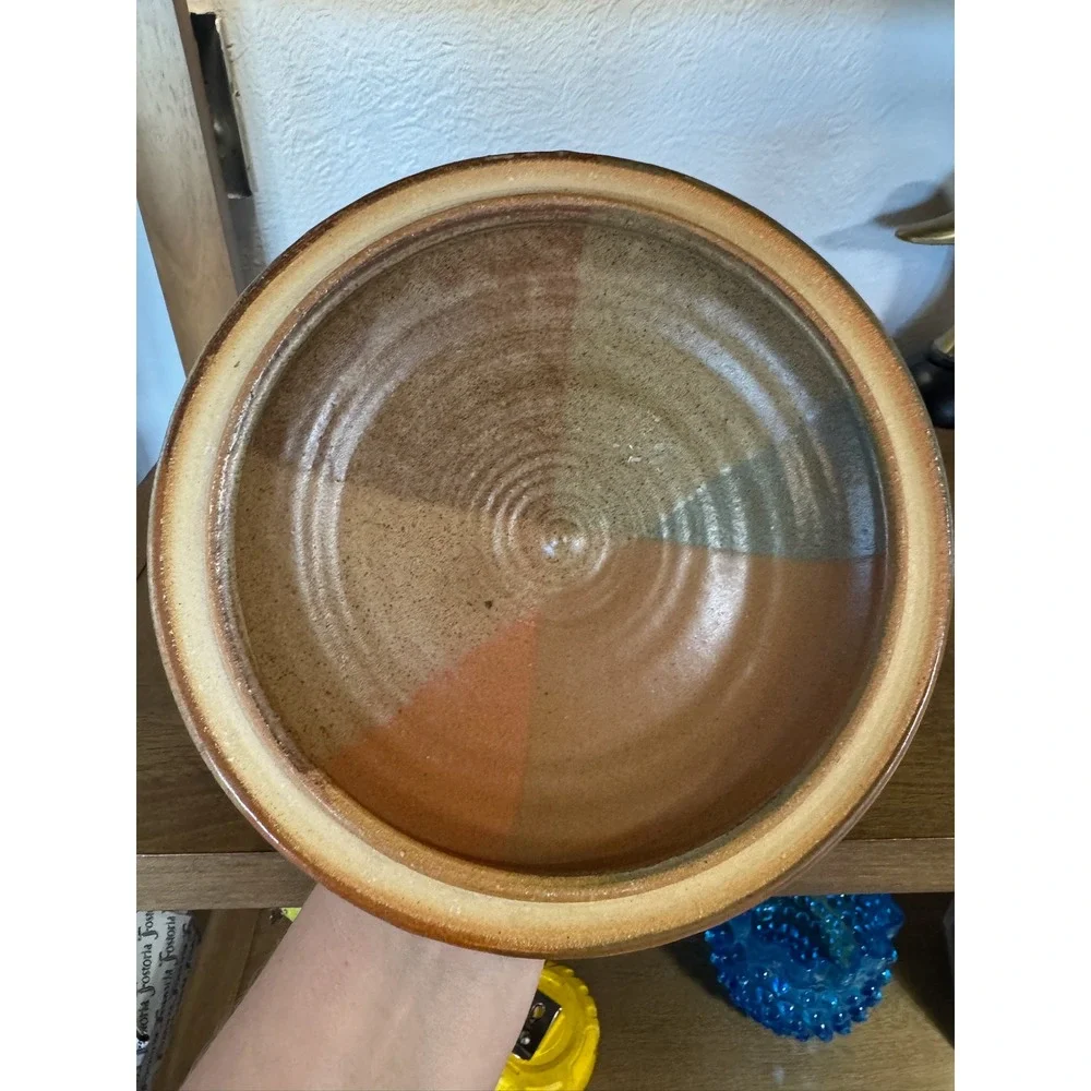 Vintage Handmade Studio‎ Pottery Casserole Dish with Lid Bamboo Leaf SIGNED